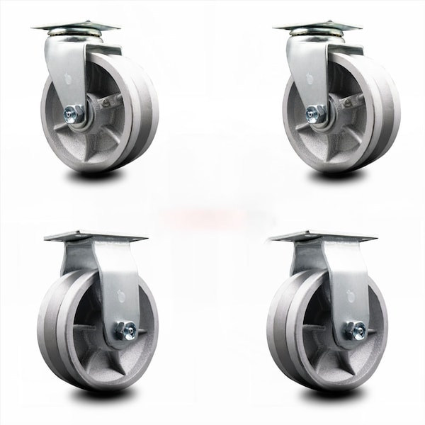 5 Inch V-Groove Semi Steel Caster Set with Ball Bearings 2 Swivel 2 Rigid SCC